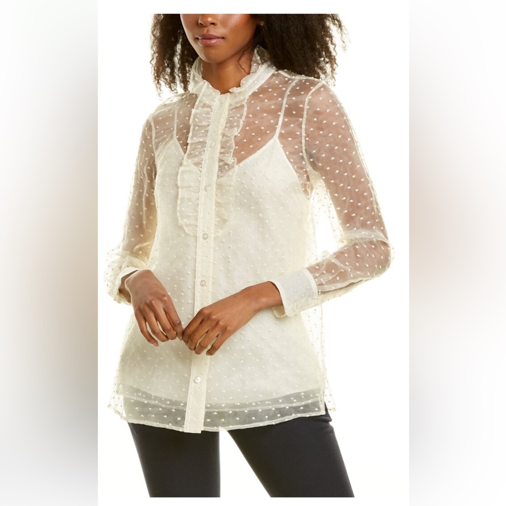 Tory Birch RUFFLE FRONT ORGANZA SHIRT IN CREAM. Size 6. Missing Underlay.